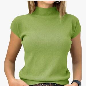 Womens Short Sleeve Sweater Mock Neck Summer Casual NWT Sz L Saodimallsu Green
